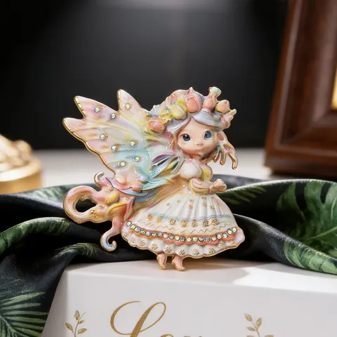 Phantasie Fee Brosche Süße Cartoon Elfenbrosche Zinklegierung Strass Emaille Blume Fee Brosche Für Damen High-End Anstecknadel Schmuck