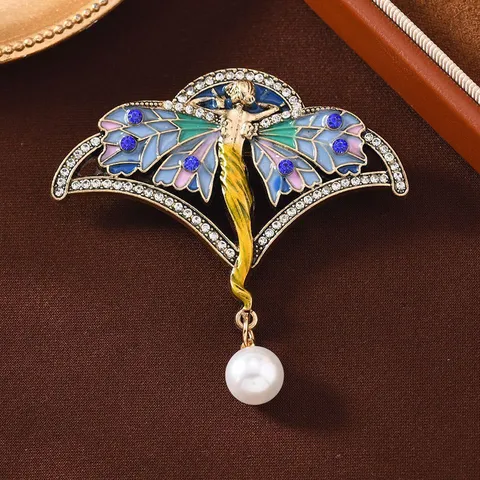 Vintage Zinklegering Emaille Bloemenfee Brosche Voor Vrouwen Paleis Stijl Strass Engel Elf Speld Sieraden Accessoire
