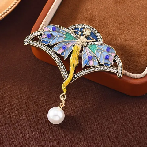 Vintage Zinklegering Emaille Bloemenfee Brosche Voor Vrouwen Paleis Stijl Strass Engel Elf Speld Sieraden Accessoire
