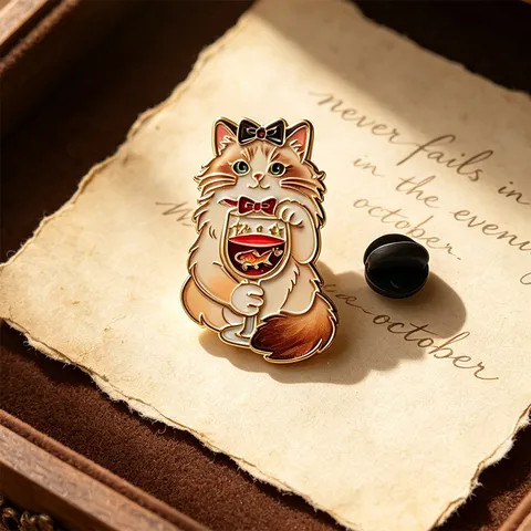 Cartoon Retro Cat Bartender Brooch Pin Cute Animal Badge Enamel Lapel Pin For Jacket Backpack Accessory Vintage Jewelry Gift