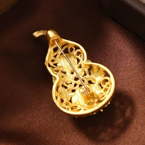 Spilla Vintage In Stile Cinese Oro Opaco Cava A Forma Di Zucca Con Finta Giada E Perla Artificiale Hanfu Cheongsam Spilla Donna