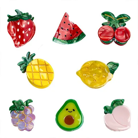 Acetat Frucht Haarkralle Süße Karikatur Erdbeere Traube Wassermelone Avocado Ananas Mini Haarspange Damen Haarschmuck