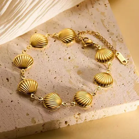 Bracciale a Catena con Conchiglia in Acciaio Inossidabile Vintage da Donna Oro Galvanostegia Sottovuoto Stile Oceano Estate Quotidiano Gioielli da Mano