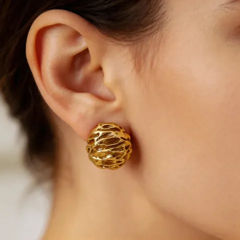 Vintage Textured Metal Ball Stud Earrings For Women French Retro Geometric Irregular Gold Earrings Luxury Jewelry Gift