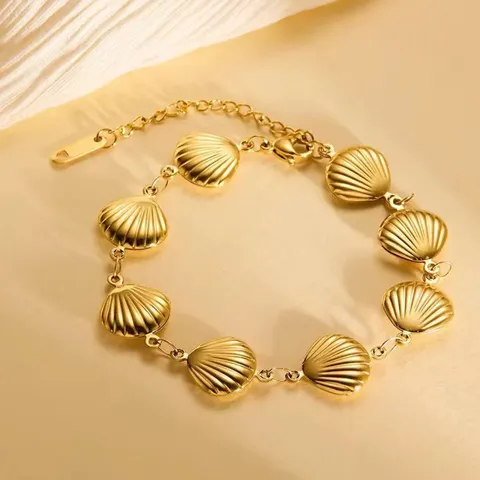Bracciale a Catena con Conchiglia in Acciaio Inossidabile Vintage da Donna Oro Galvanostegia Sottovuoto Stile Oceano Estate Quotidiano Gioielli da Mano