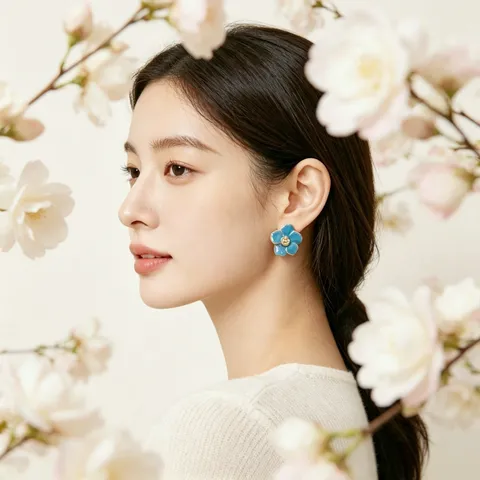 French Oil Painting Enamel Flower Stud Earrings With 925 Sterling Silver Earring Post Minimalist Floral Ear Jewelry Gift For Women