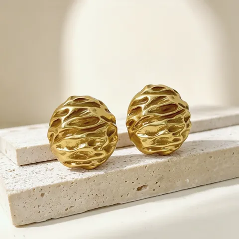 Vintage Textured Metal Ball Stud Earrings For Women French Retro Geometric Irregular Gold Earrings Luxury Jewelry Gift
