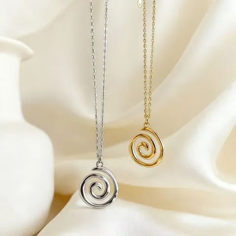 Moda Acciaio Inossidabile Vortice Geometrico Ciondolo Collana Orecchini a Cerchio per Donna Minimalista Cerchio Gioielli Regalo