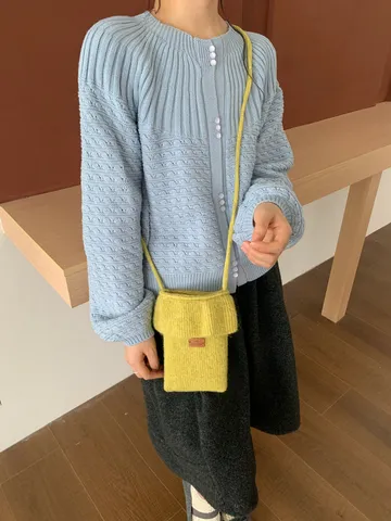 Vintage Gestrickt Handytasche Für Damen Rüschen Einfarbig Einzelner Riemen Kleine Umhängetasche Herbst Winter Casual Häkeln Stricker Handytäschchen