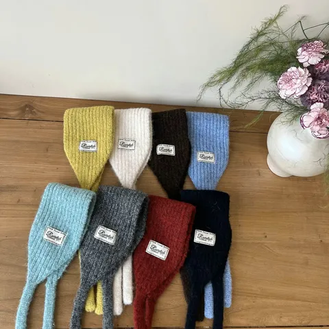 Koreanischer Stil Einfarbig Schnürdesign Gestrickt Ohrenschützer Thermisch Multi Verwendung Kleiner Schal Winddicht Winter Ohrenwärmer Für Damen Outdoor
