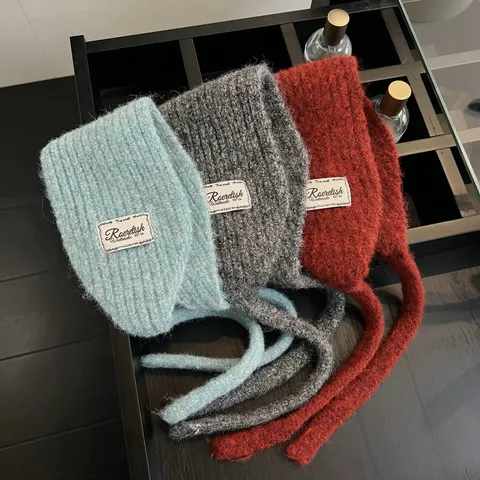 Koreanischer Stil Einfarbig Schnürdesign Gestrickt Ohrenschützer Thermisch Multi Verwendung Kleiner Schal Winddicht Winter Ohrenwärmer Für Damen Outdoor