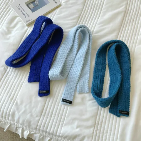 Solid Color Knitted Small Scarf Women Retro Acrylic Baguette Scarf Winter Warm Chic Neckwear Fashion Accessories