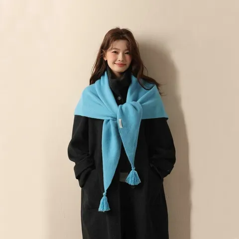 100 Percent Pure Wool Tassel Fringe Triangle Scarf Elegant Solid Knit Warm Shawl Cape Wrap For Winter Outings Women Men Jewelry
