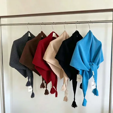 Châle Triangle 100% Laine pour Femme Avec Franges Style Coréen Élégant Doux Chaud Pashmina pour Fête Décontracté Écharpes d'Hiver