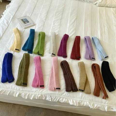 Solid Color Knitted Small Scarf Women Retro Acrylic Baguette Scarf Winter Warm Chic Neckwear Fashion Accessories