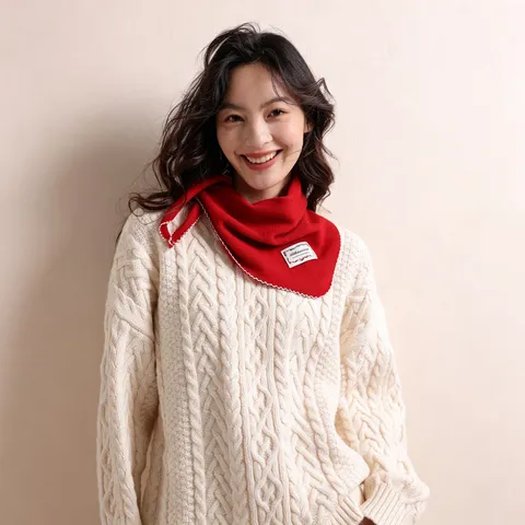 Damen Einfarbig Wolle Gestrickt Dreieckstuch Süß Wellenkante Warm Winddicht Nackenwärmer Elegant Herbst Winter Kuschelig Schal Für Den Alltag
