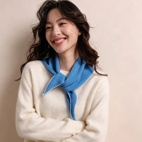 Damen Einfarbig Wolle Gestrickt Dreieckstuch Süß Wellenkante Warm Winddicht Nackenwärmer Elegant Herbst Winter Kuschelig Schal Für Den Alltag