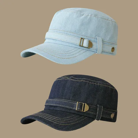 Women Retro Denim Flat Top Cap Cadet Hat Military Hat Adjustable Casual Visor Hat Fashion Spring Autumn Hat