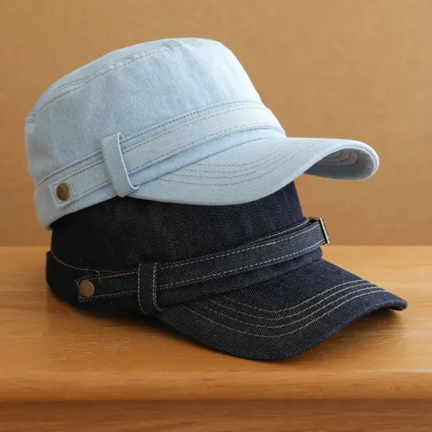 Women Retro Denim Flat Top Cap Cadet Hat Military Hat Adjustable Casual Visor Hat Fashion Spring Autumn Hat
