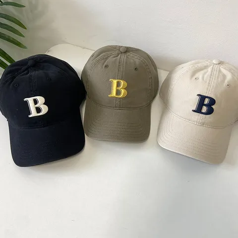 Mode B Buchstabe Bestickte Baseballkappe Baumwolle Verstellbar Gebogene Krempe Entenzunge Hut Für Herren Und Damen Lässige Sonnenkappe