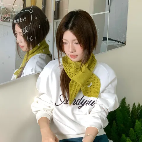 Koreanischer Stil Hohlstrick Kreuz Schal Für Damen Herbst Winter Warm Wollmischung Halswärmer Japanische Ästhetik Schal