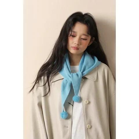 Women Knitted Wool Blend Pom Pom Triangle Scarf Autumn Winter Warm Wrap Shawl Solid Color Neck Warmer Neckwear Accessories