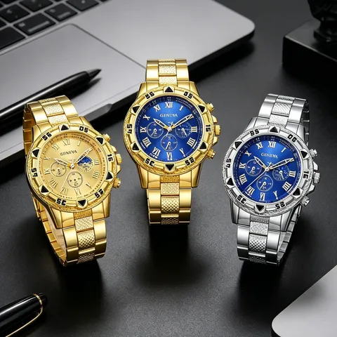 Ανδρικό Επαγγελματικό Ρολόι Quartz Μόδα Λουράκι από Κράμα Μεγάλο Καντράν Ρωμαϊκοί Αριθμοί Casual Ρολόι Χεριού