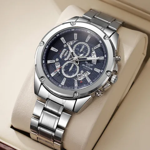Heren Zakelijk Quartshorloge Roestvrij Staal Legering Band Multifunctionele Drie-Oog Kalender Mode Analog Horloge