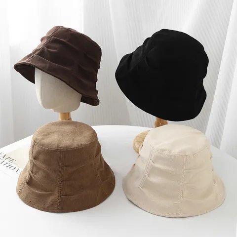 Women Korean Retro Maillard Pleated Bucket Hat Autumn Winter Foldable Pure Cotton Fisherman Hat Fashionable Sunshade Pot Hat