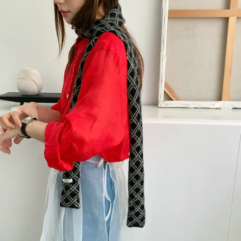 Schal Damen Koreanischen Rautenmuster Strickschal Wolmischung Baguette Schal Lässig Vielseitig Warm Nackenschutz Deko Halstuch
