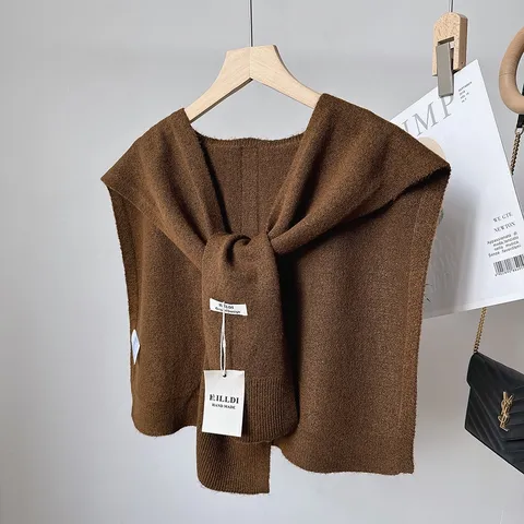 Women's Wool Blend Knitted Shawl Solid Color Casual Warm Shrug Outerwear Fall Winter Fashion Shoulder Guard Cape