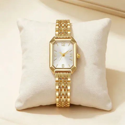 Gynaikio Roloi Quartz Moda Mikri Tetragoni Dialo Theki apo Krama Louri Allysidas apo Krama pseydargyrou Casual Elegant Roloi