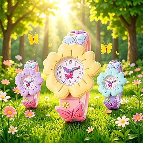 Children Cartoon Flower Quartz Watch Cute Butterfly Silicone Strap Student Watch Girls Daily Fashion Wristwatch