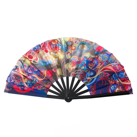 Abanico Plegable de 10 Pulgadas Costillas de Plástico Kung Fu Tai Chi Performance Abanico Decorativo Patrones Artísticos Arco Iris Sandía Van Gogh Impresión Abanico de Danza Herramienta Verano