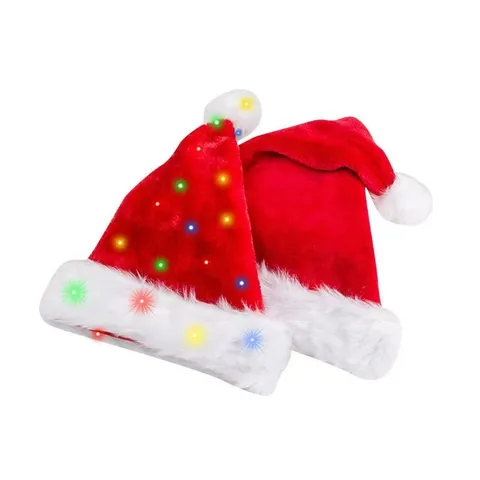 Led Light Up Christmas Hat Plush Festive Party Decoration Santa Hat Colorful Glow Soft Holiday Cosplay Headwear For Adult Kids
