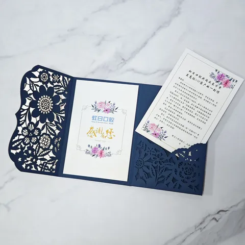 Elegant Laser Cut Floral Greeting Card Set Luxury Business Birthday Thank You Card With Envelope Ribbon For Christmas Wedding Gift
