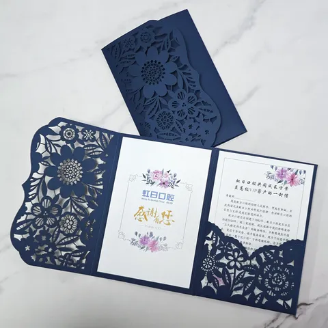 Elegant Laser Cut Floral Greeting Card Set Luxury Business Birthday Thank You Card With Envelope Ribbon For Christmas Wedding Gift