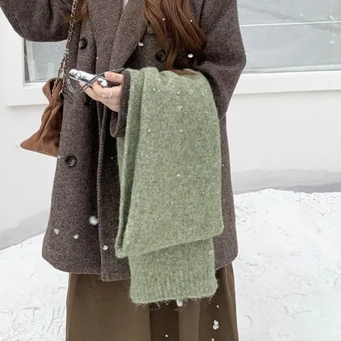 Damen Winter Warmer Kunstkaschmir Schal Einfarbig Weicher Halswickel Mit Metall-Etikett Modisches Kaltwetter-Accessoire