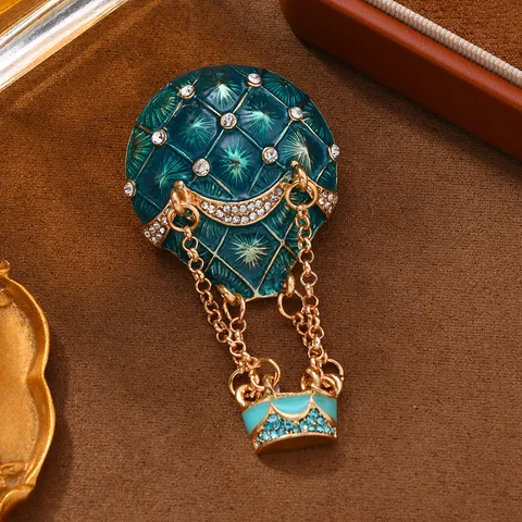 Vintage Enamel Hot Air Balloon Brooch Zinc Alloy Rhinestone Clothes Anti-Glare Pin Fashion Jewelry Gift For Women