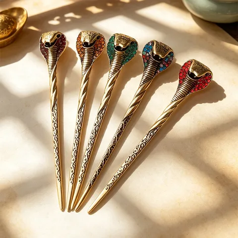 Vintage Retro Cobra Hairpin Alloy Rhinestone Hair Stick Snake Hair Accessories For Women Bridal Hair Bun Jewelry Gift