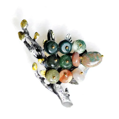Vintage Alloy Natural Stone Tree Branch Brooch For Women Men Retro Plant Flower Bouquet Corsage Jewelry Accessory Gift