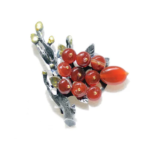 Vintage Alloy Natural Stone Tree Branch Brooch For Women Men Retro Plant Flower Bouquet Corsage Jewelry Accessory Gift