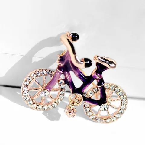 Vintage Alloy Rhinestone Bicycle Brooch Pin Electroplated Enamel Cute Bike Lapel Pin Badge For Clothes Hat Bags Unisex Jewelry Accessories