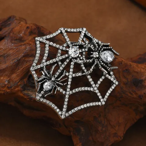 Vintage Legierung Strass Spinnennetz Brosche Für Herren Damen Kreative Insekt Anzug Reversnadel Halloween Schmuck Zubehör