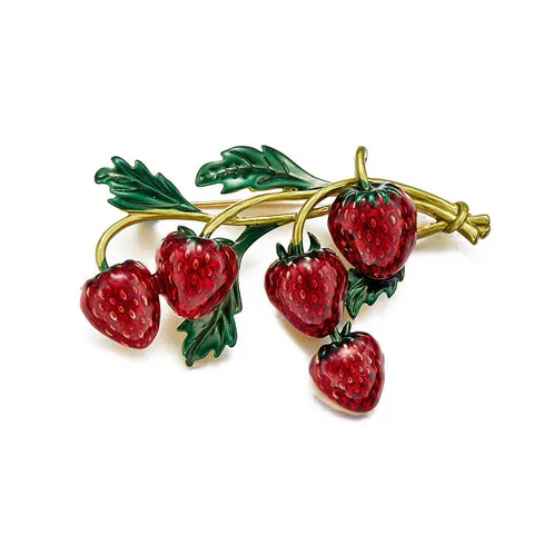 Vintage Legering Emaille Aardbei Brosche met Zoetwaterparel Lief Schattig Bloem Fruit Reversspeld Sieraden voor Vrouwen