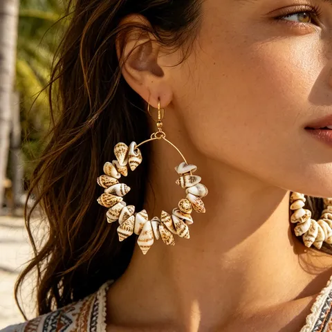 Orecchini a Cerchio in Conchiglia da Spiaggia Bohémien Conchiglia Naturale Stella Marina Orecchini Pendenti Gioielli Estivi Donna Accessori Vacanza