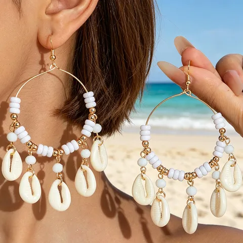 Orecchini a Cerchio in Conchiglia da Spiaggia Bohémien Conchiglia Naturale Stella Marina Orecchini Pendenti Gioielli Estivi Donna Accessori Vacanza