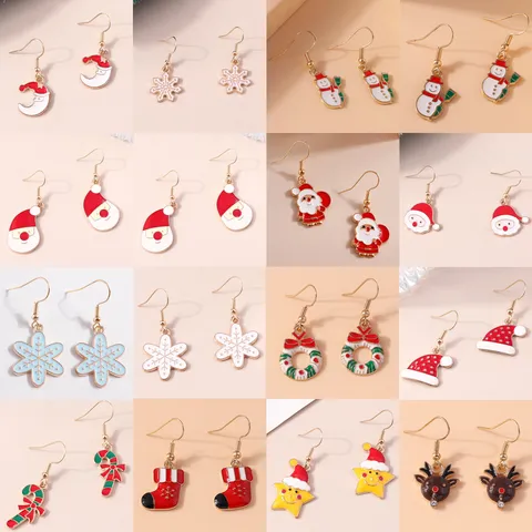 Orecchini a Gancio in Smalto a Tema Natalizio in Lega di Zinco Babbo Natale Pupazzo di Neve Renna Fiocco di Neve Gioielli Festivi Regalo Donna