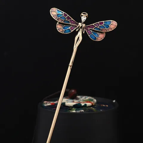 Vintage Alloy Copper Rhinestone Enamel Dragonfly Fairy Hair Stick Electroplated Elegant Chignon Pin Hair Accessories For Women Party Daily Hair Updo Jewelry