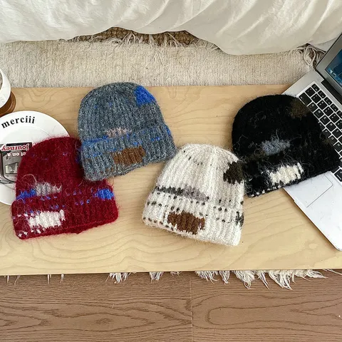 Kinder Farbblock Wolke Strickmütze Schal Set Winter Warm Beanie Schal Zubehör Für Kleinkinder Mädchen Jungen Koreanischer Stil